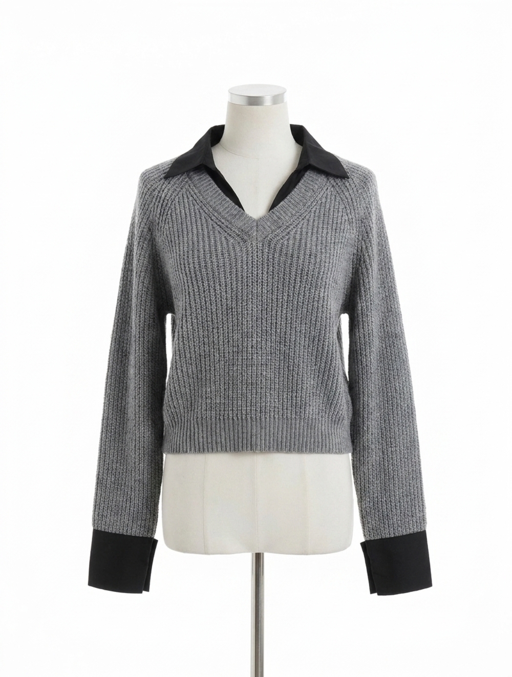 NEW ELAN little stevie layered sweater/shirt combo in grey/black
